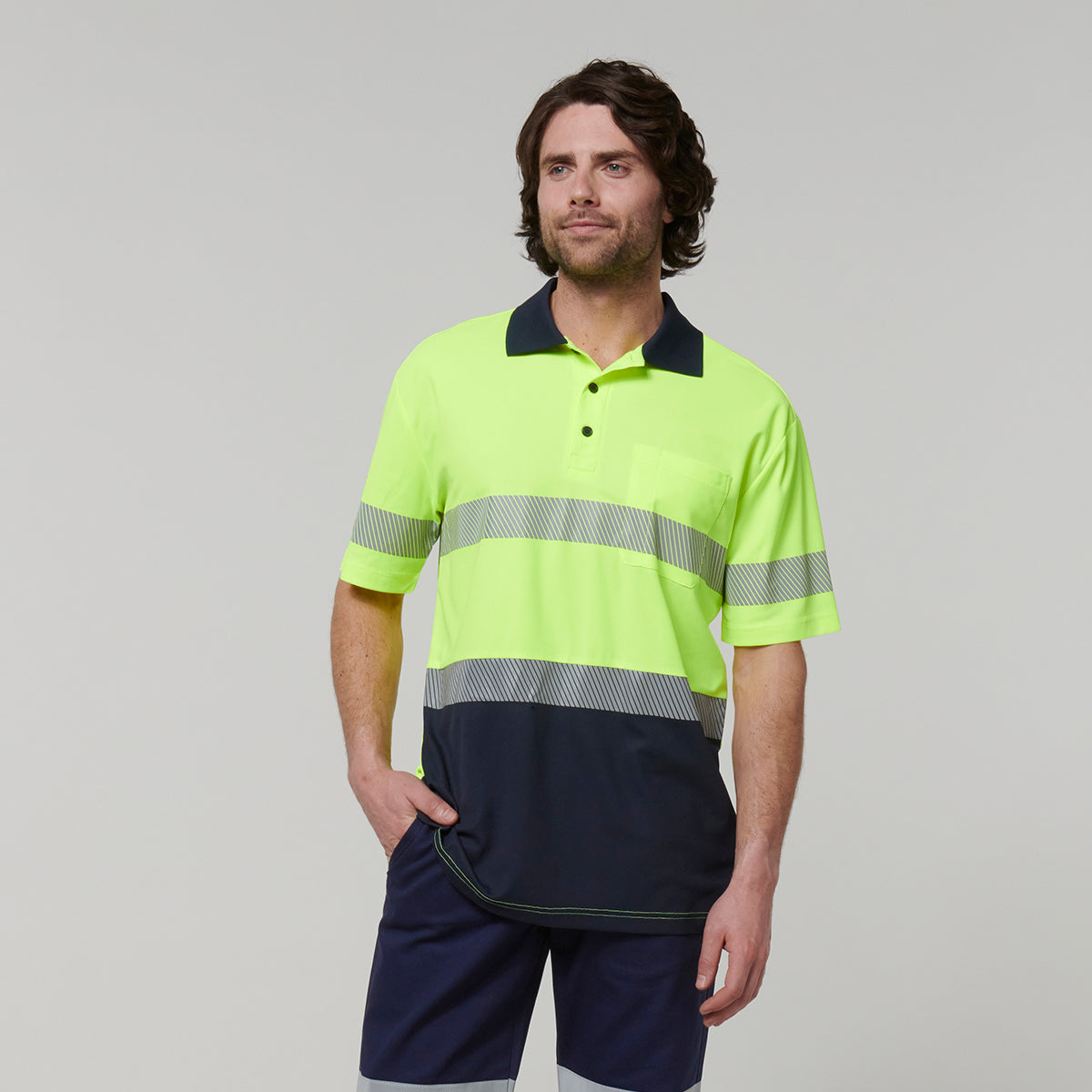 Y19618-Hard Yakka Mens Short Sleeve Hi Vis Taped Polo