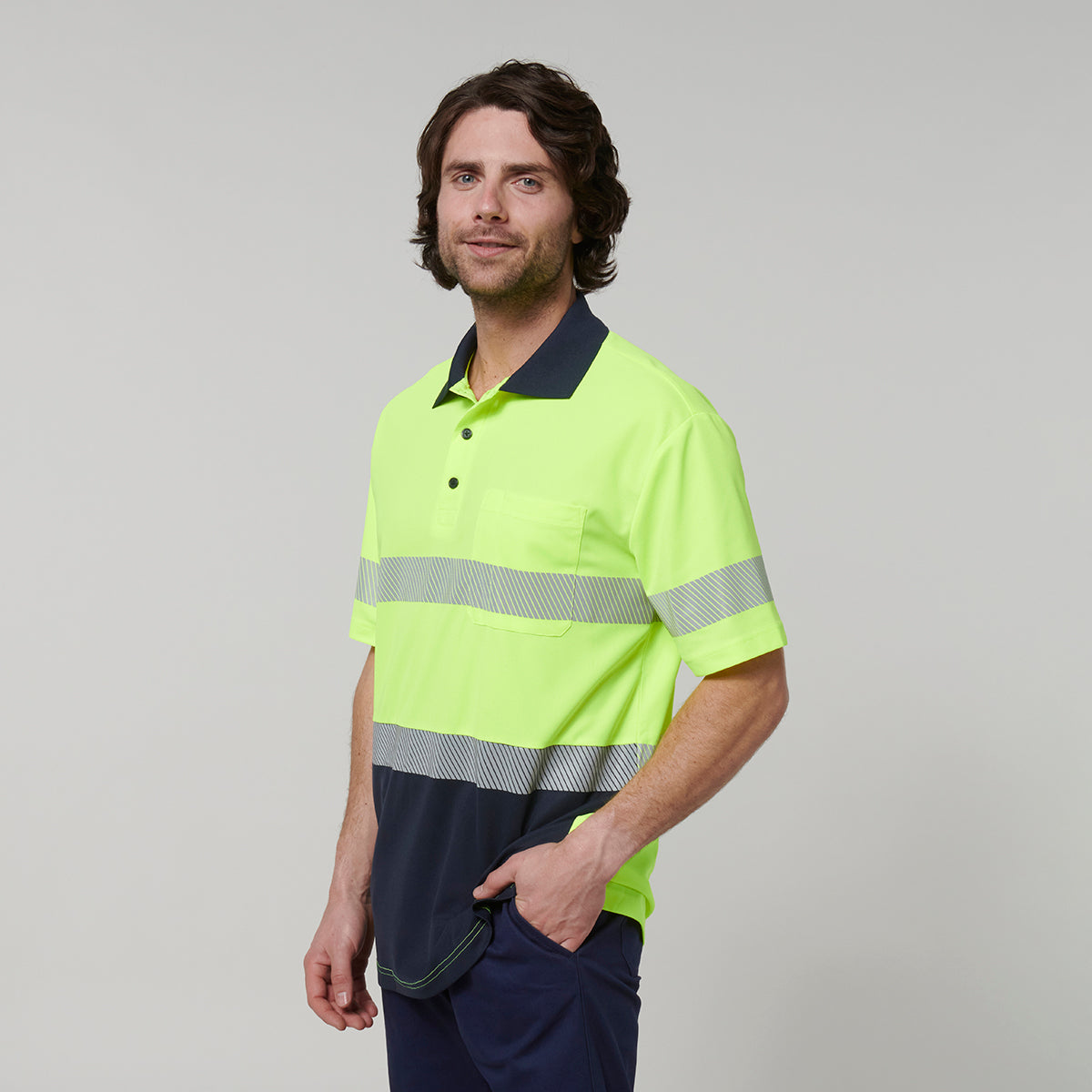 Y19618-Hard Yakka Mens Short Sleeve Hi Vis Taped Polo