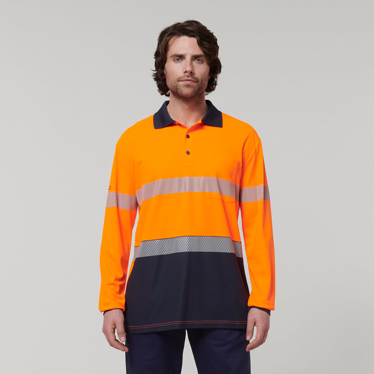 Y19619-Hard Yakka Mens Long Sleeve Hi Vis Taped Polo