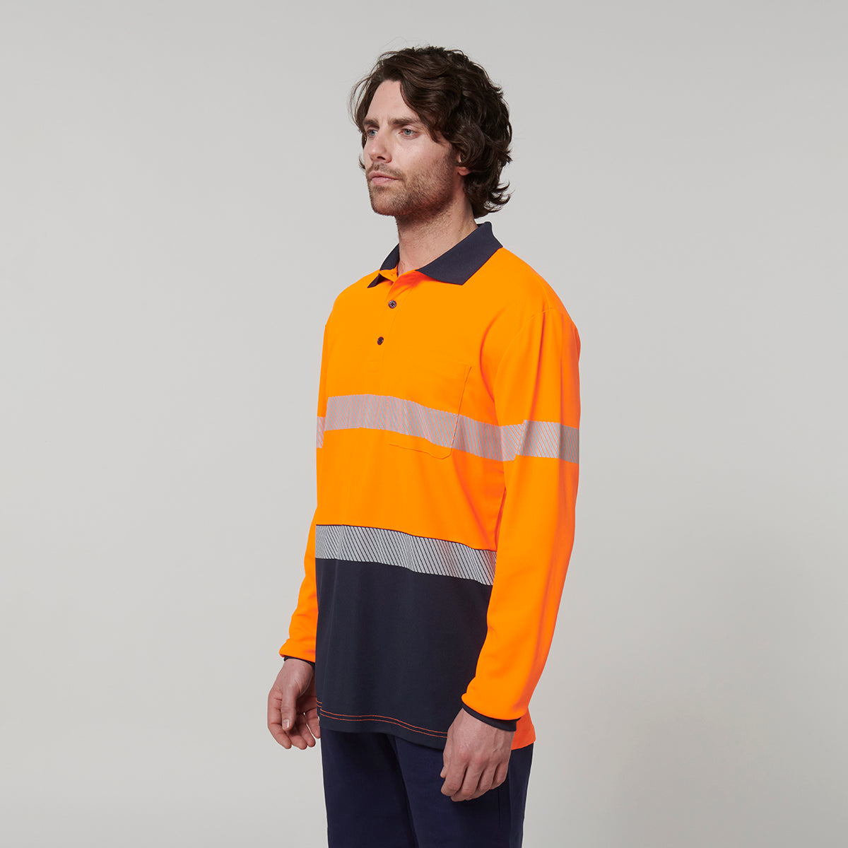 Y19619-Hard Yakka Mens Long Sleeve Hi Vis Taped Polo