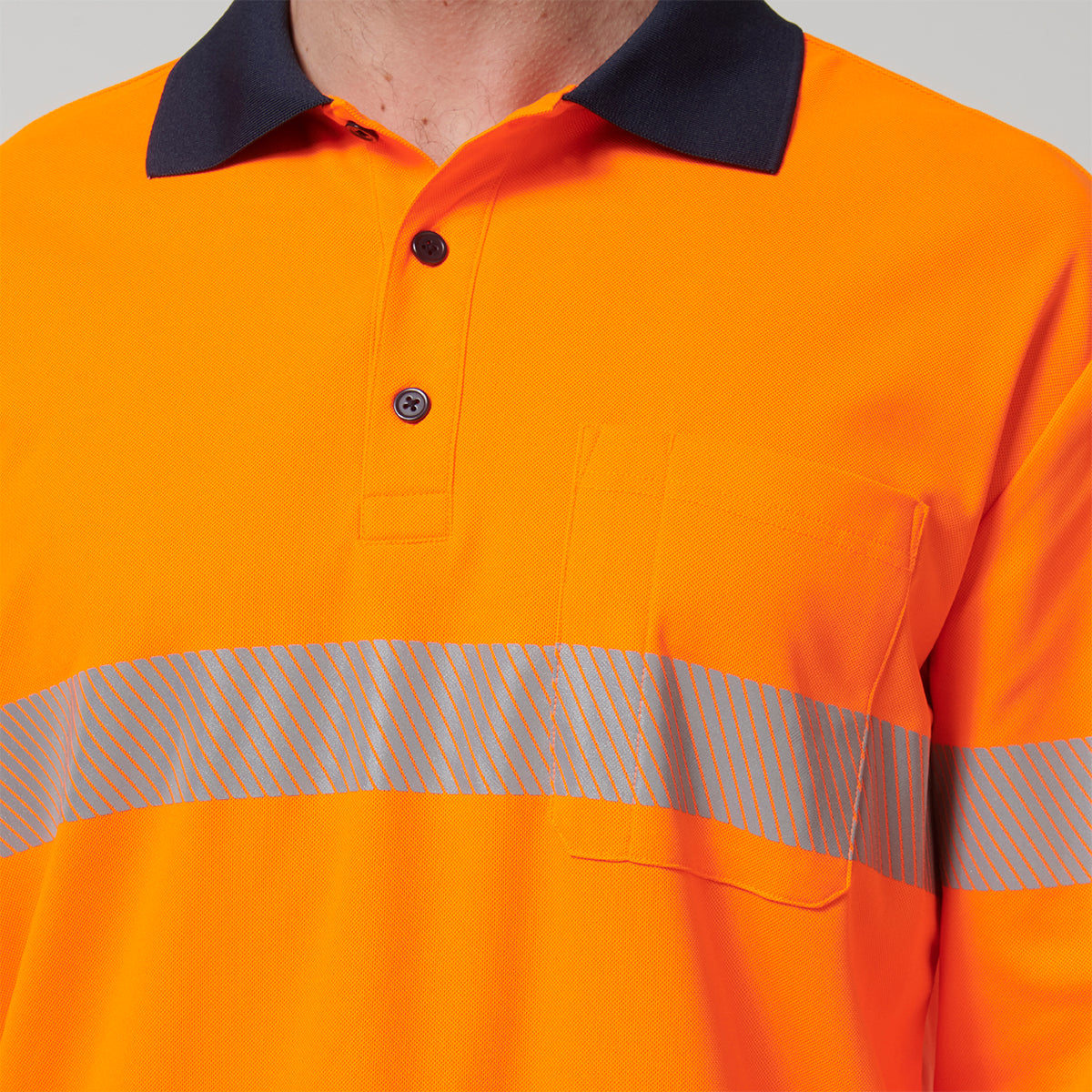 Y19619-Hard Yakka Mens Long Sleeve Hi Vis Taped Polo