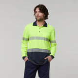 Y19619-Hard Yakka Mens Long Sleeve Hi Vis Taped Polo