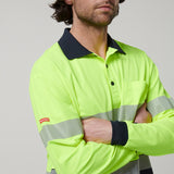 Y19619-Hard Yakka Mens Long Sleeve Hi Vis Taped Polo