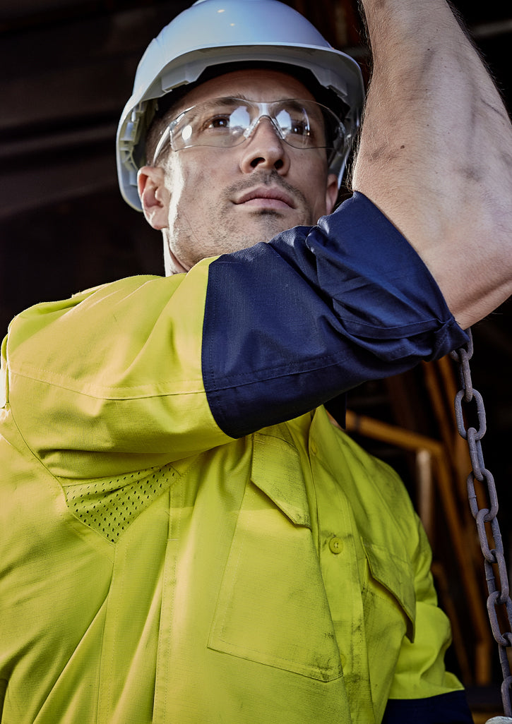 ZW128-Mens Rugged Cooling Hi Vis Long Sleeve Shirt
