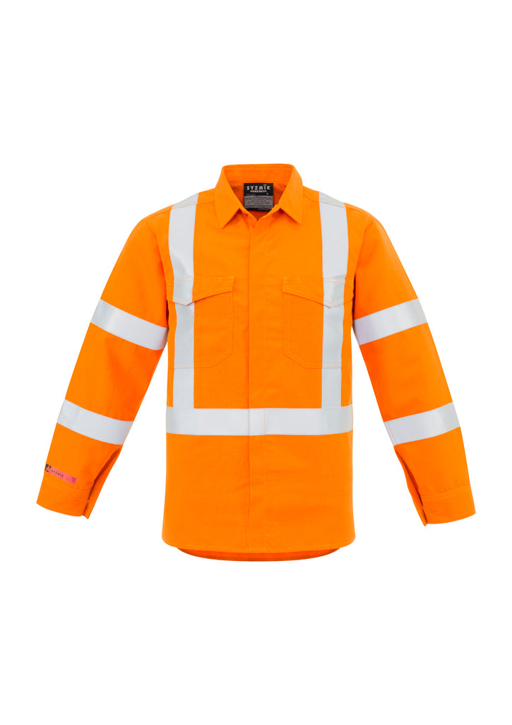 ZW137-Mens Red Flame Hi Vis X Back Shirt