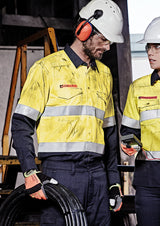ZW140-Mens Orange Flame Hi Vis Open Front Spliced Shirt - Hoop Taped
