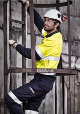 ZW143-Mens Orange Flame Hi Vis Closed Front Shirt - Hoop Taped