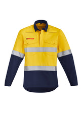 ZW143-Mens Orange Flame Hi Vis Closed Front Shirt - Hoop Taped