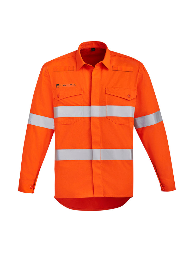 ZW145-Mens Orange Flame Hi Vis Open Front Shirt - Hoop Taped