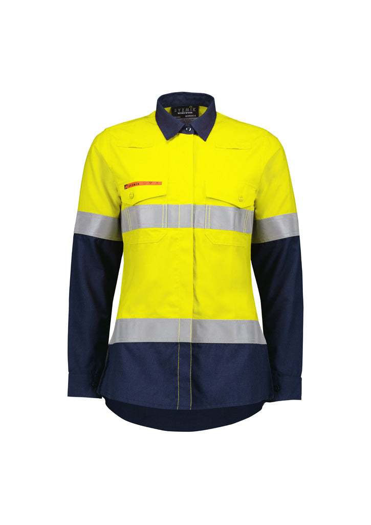 ZW170-Womens Orange Flame Lightweight Ripstop Taped Shirt