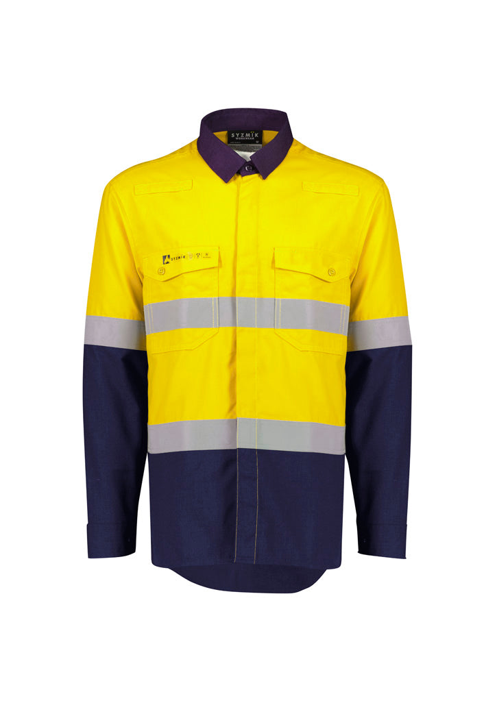 ZW180-Mens Orange Flame Lightweight Ripstop Spliced Shirt - Hoop Taped