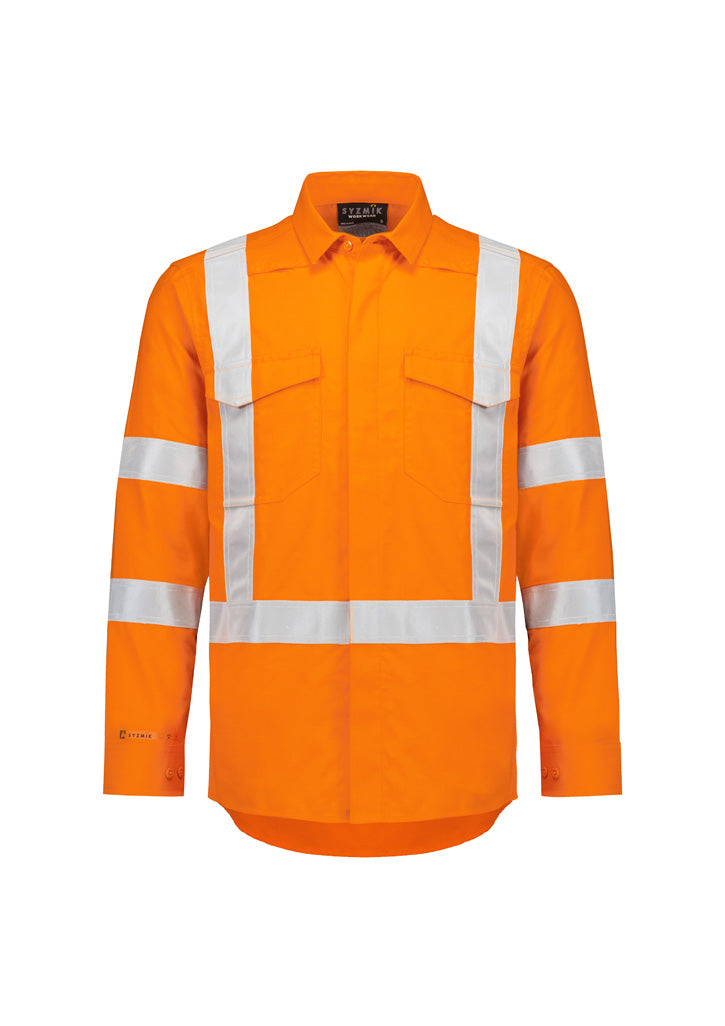 ZW187-Mens Orange Flame Lightweight Ripstop X Back Taped Shirt