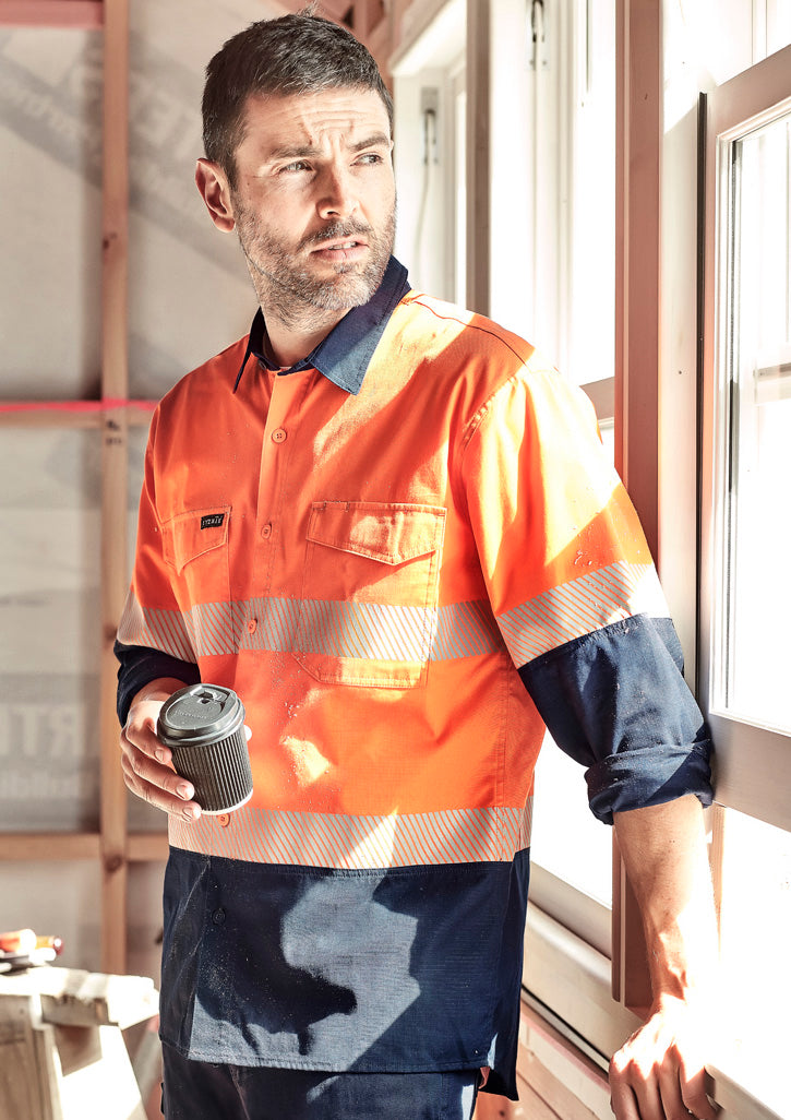 ZW229-Mens Rugged Cooling Hi Vis Segmented Tape Long Sleeve Shirt