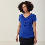 MATT JERSEY CAP SLEEVE RUFFLE NECK T-TOP