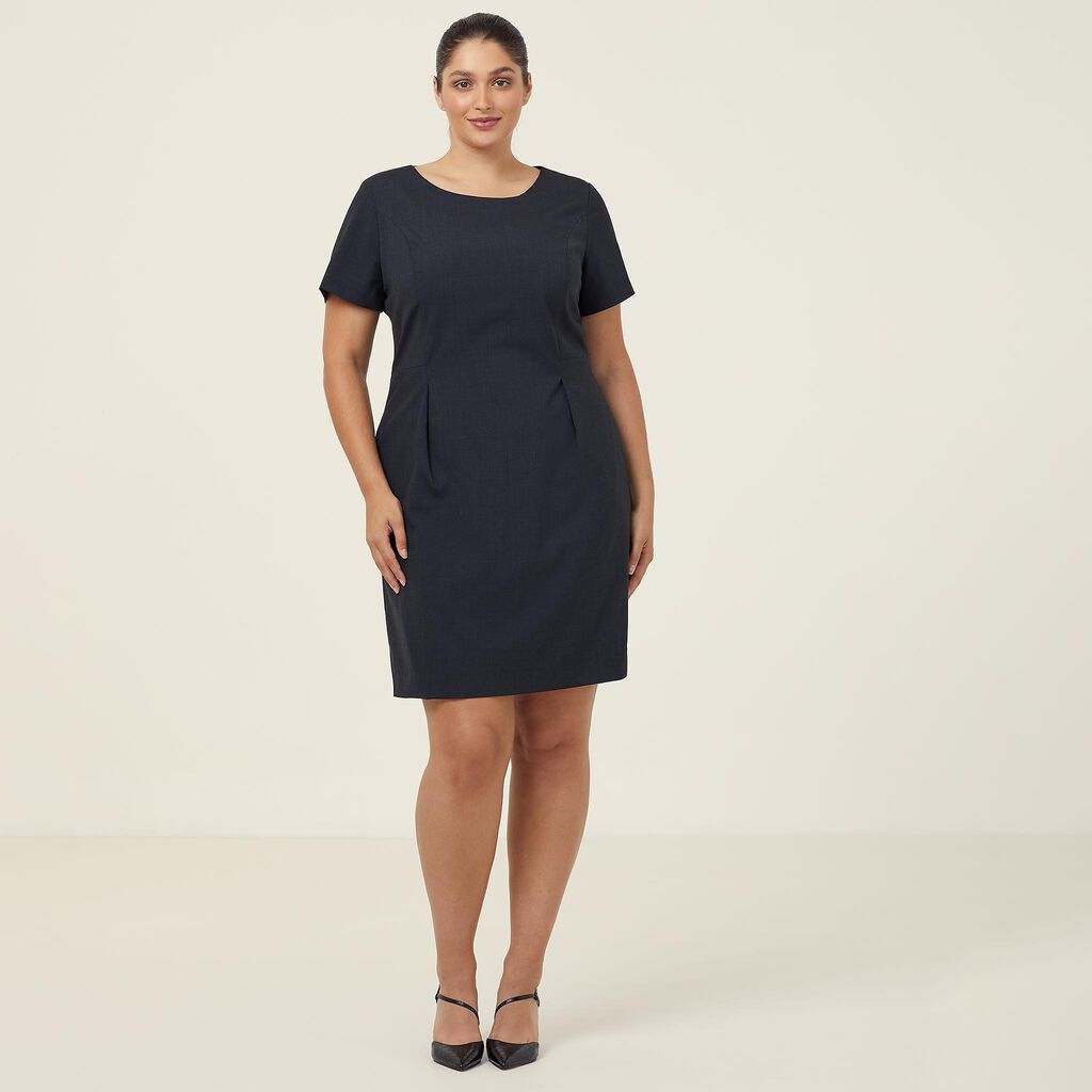 STRETCH WOOL BLEND SHORT SLEEVE DRESS