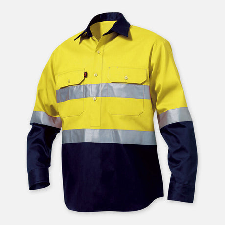 K54325-Hi-Vis Closed Front Reflective Spliced Drill Shirt L/S