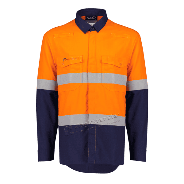 ZW180-Mens Orange Flame Lightweight Ripstop Spliced Shirt - Hoop Taped