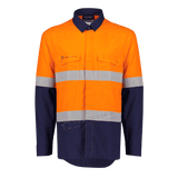 ZW180-Mens Orange Flame Lightweight Ripstop Spliced Shirt - Hoop Taped