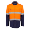 ZW180-Mens Orange Flame Lightweight Ripstop Spliced Shirt - Hoop Taped