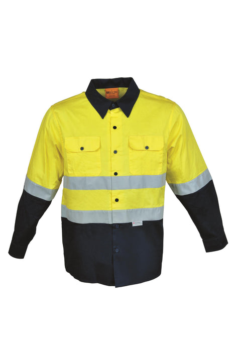 SS1232-Hi-Vis L/S Cotton Drill Shirt With Reflective Tape