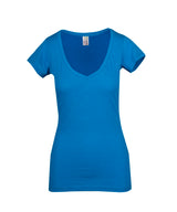 T918LD-Ladies Raw Cotton Wave V Neck Tees