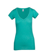 T918LD-Ladies Raw Cotton Wave V Neck Tees