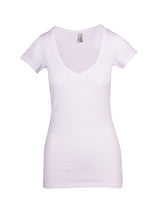 T918LD-Ladies Raw Cotton Wave V Neck Tees