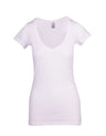 T918LD-Ladies Raw Cotton Wave V Neck Tees