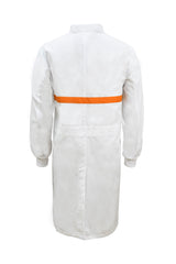 WJ3198-Food Industry Long Length Dustcoat With Mandarin Collar, Contrast Trims On Chest