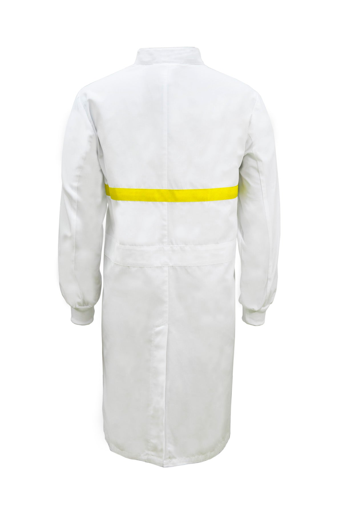 WJ3198-Food Industry Long Length Dustcoat With Mandarin Collar, Contrast Trims On Chest