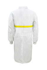 WJ3198-Food Industry Long Length Dustcoat With Mandarin Collar, Contrast Trims On Chest