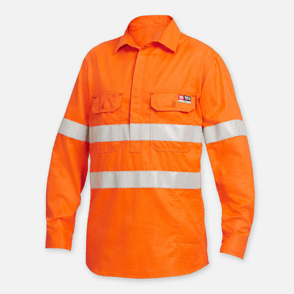 Y04150-Shieldtec FR Full Hi Vis Closed Front L/SL Shirt with FR Tape