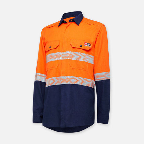 Y04370-Shieldtec Lenzing FR Hi Vis Spliced L/SL Open Front Shirt with Tape