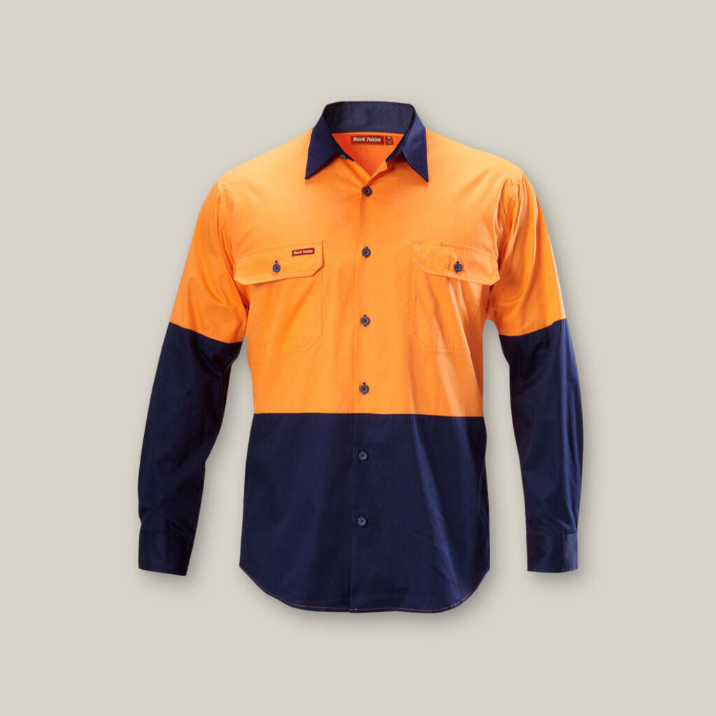 Y07558-Hard Yakka Koolgear Hi-Visibility Two Tone Cotton Twill Long Sleeve Shirt