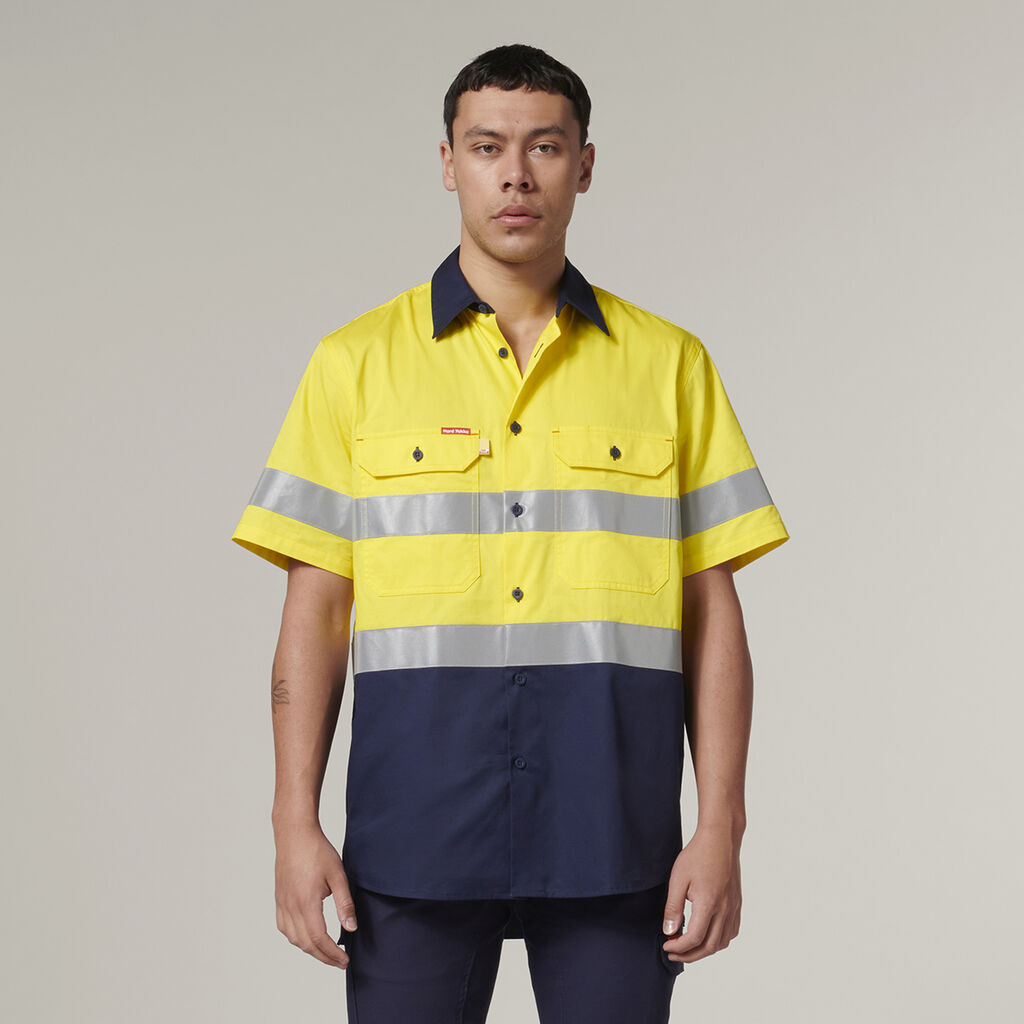 Y07754-Hard Yakka Core Mens Short Sleeve Hi Vis 2 Tone Taped Vented Shirt