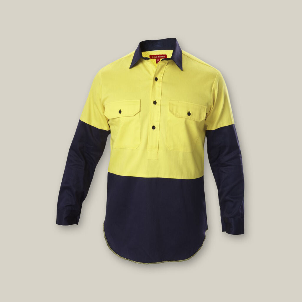 HI-VIS 2 TONE CLOSED FRONT LONG SLEEVE SHIRT WITH GUSSET