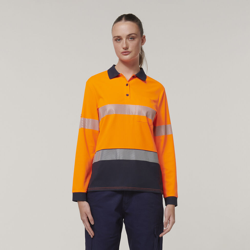 Y08604-Hard Yakka Womens Long Sleeve Hi Vis Taped Polo