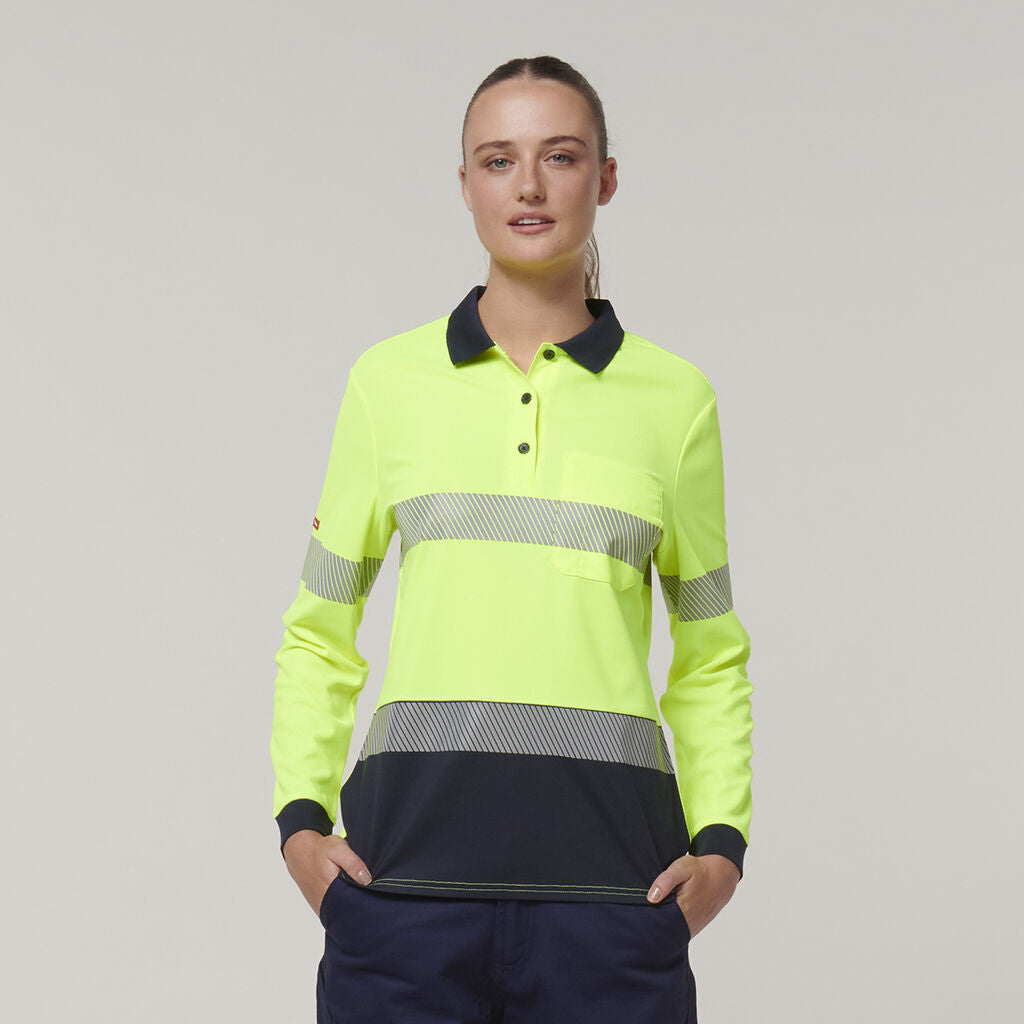 Y08604-Hard Yakka Womens Long Sleeve Hi Vis Taped Polo