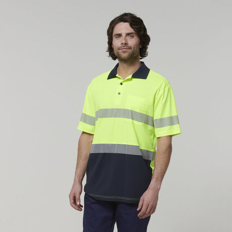 Y19618-Hard Yakka Mens Short Sleeve Hi Vis Taped Polo