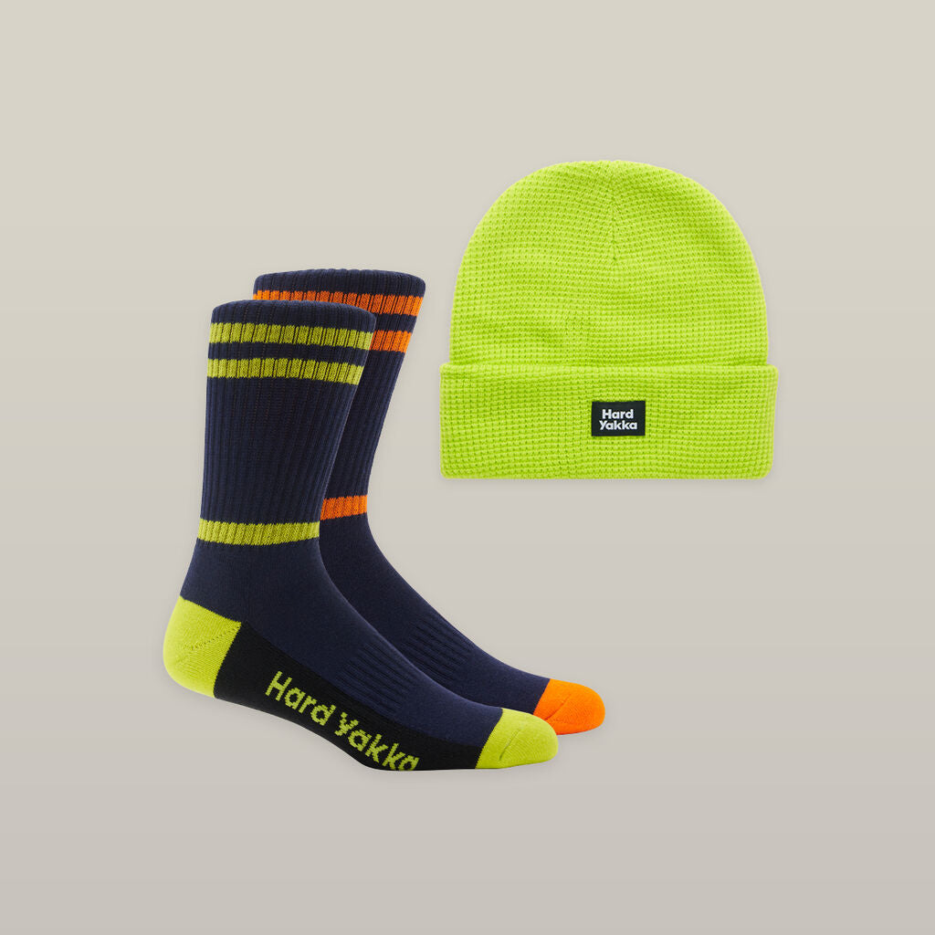 Y20110-Hard Yakka 2 pack Sock and Beanie Bundle