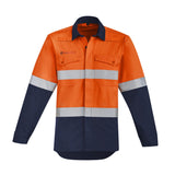 ZW140-Mens Orange Flame Hi Vis Open Front Spliced Shirt - Hoop Taped