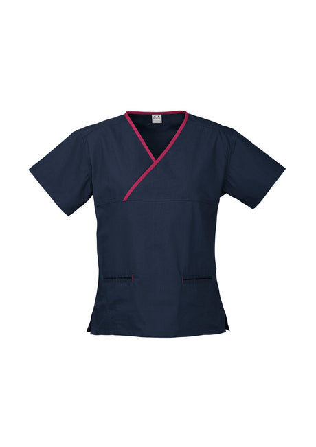 H10722-Ladies Contrast Crossover Scrubs Top