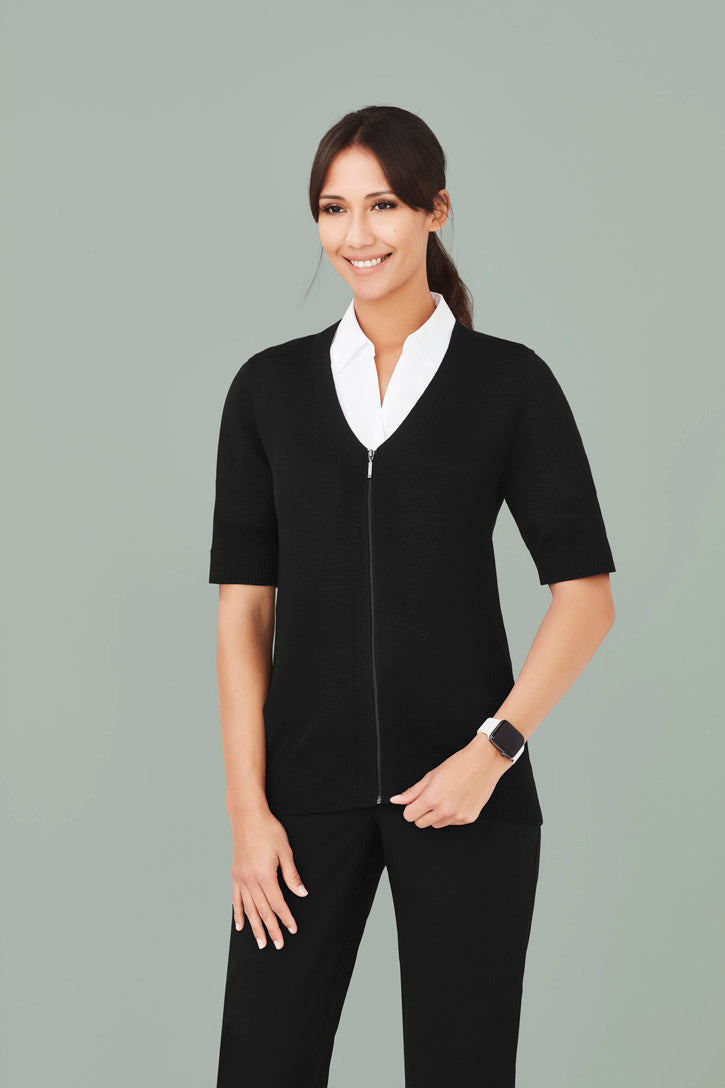 CK962LC-Womens Zip Front Short Sleeve Knit