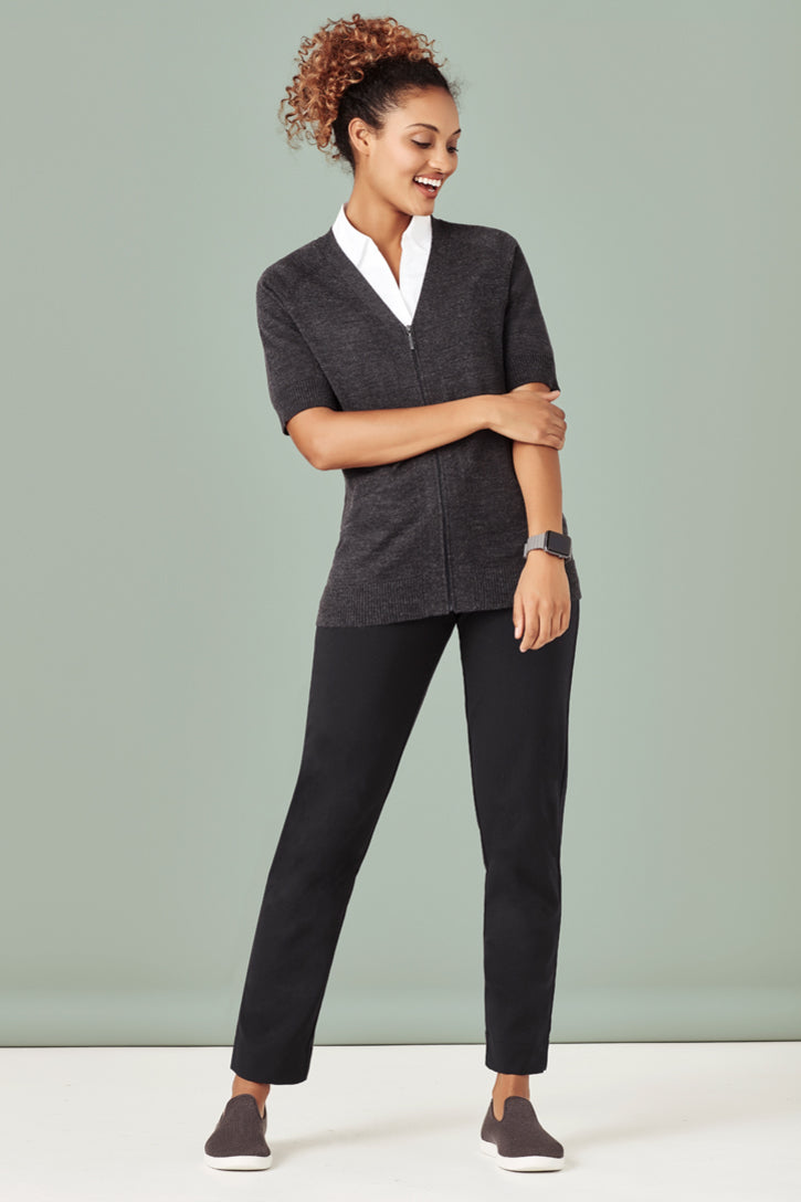 CK962LC-Womens Zip Front Short Sleeve Knit