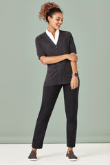 CK962LC-Womens Zip Front Short Sleeve Knit