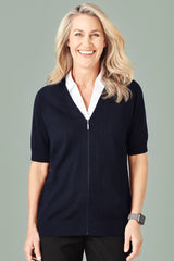 CK962LC-Womens Zip Front Short Sleeve Knit