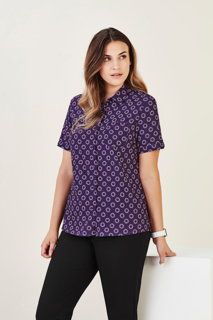 CS948LS-Florence Womens Daisy Print Short Sleeve Shirt