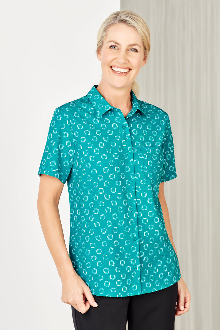 CS948LS-Florence Womens Daisy Print Short Sleeve Shirt